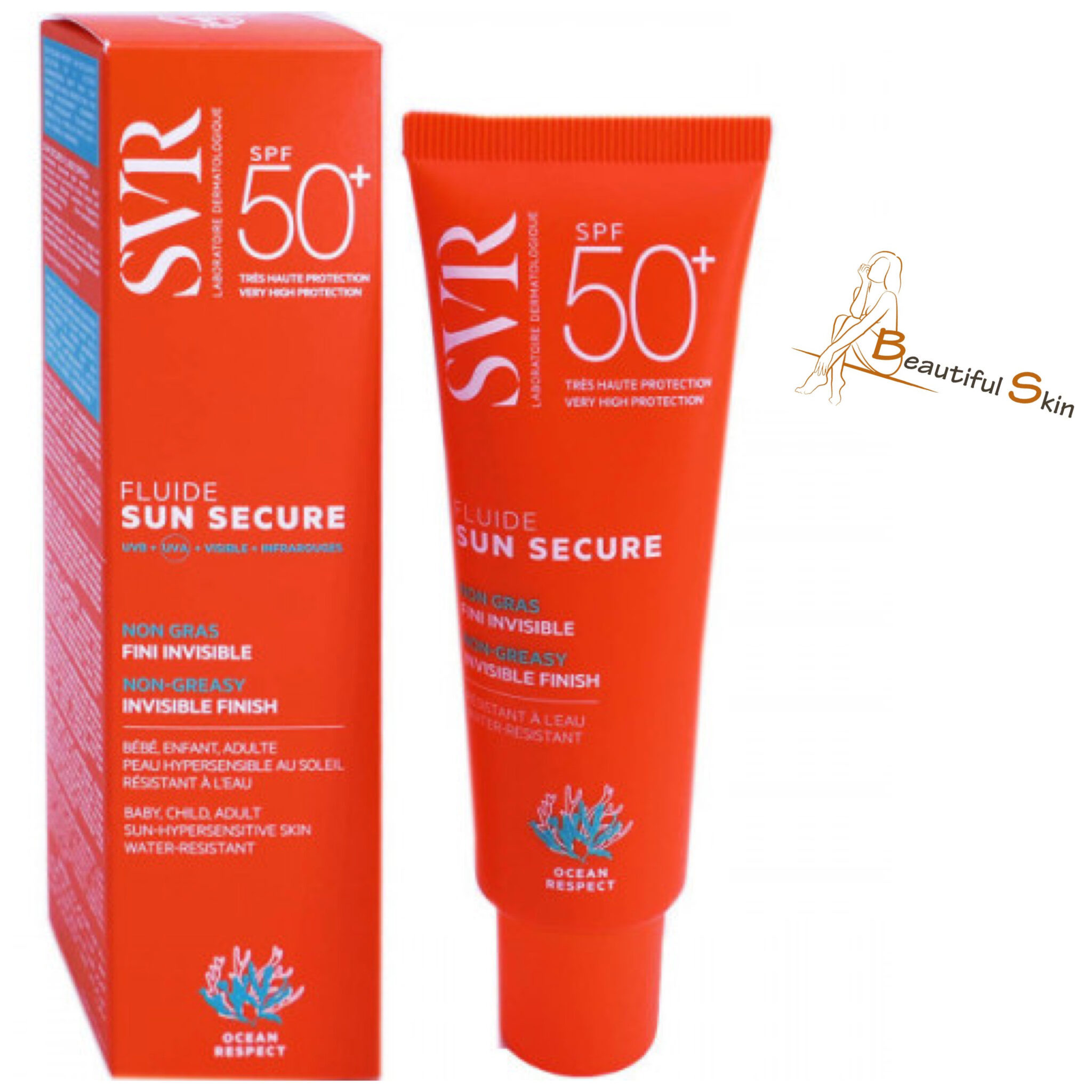 Beautiful Skin SVR SUN SECURE Fluide Solaire Non Gras Fini Invisible SPF50+ Visage Peaux