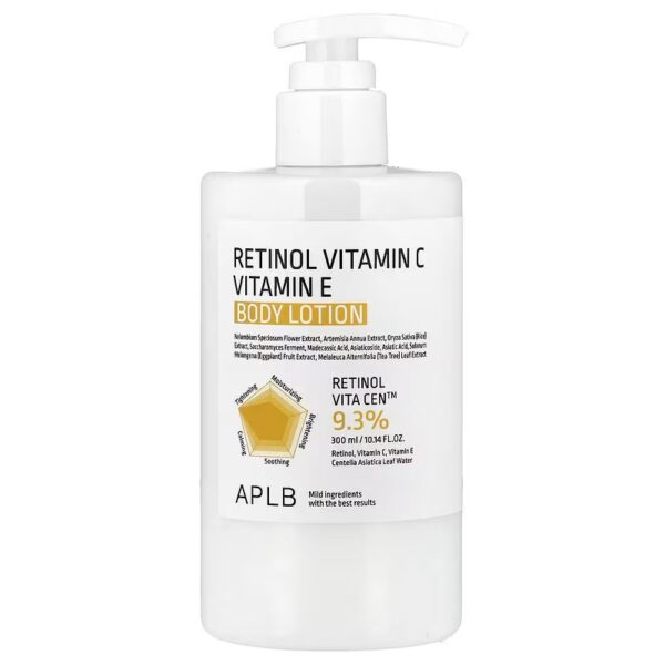 Rétinol, vitamine C, Lotion pour le corps à la vitamine E, 300 ml